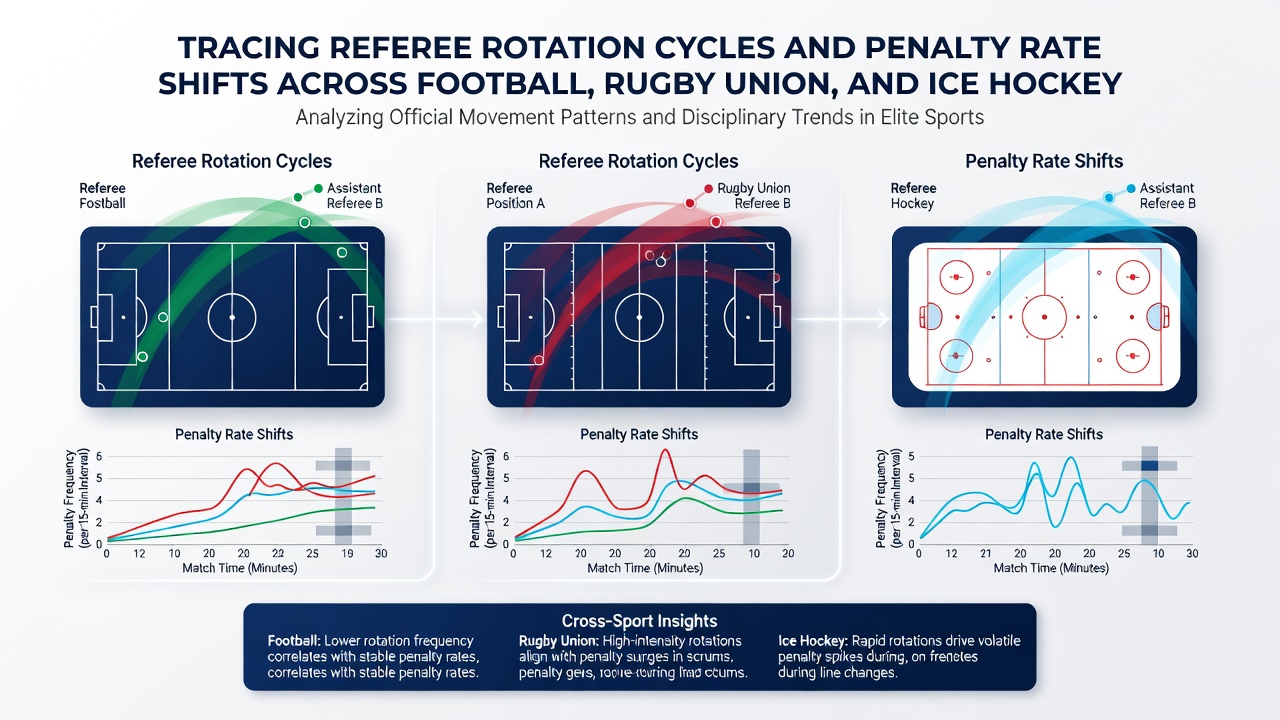 Comparative referee performance data charts for rugby union and ice hockey leagues